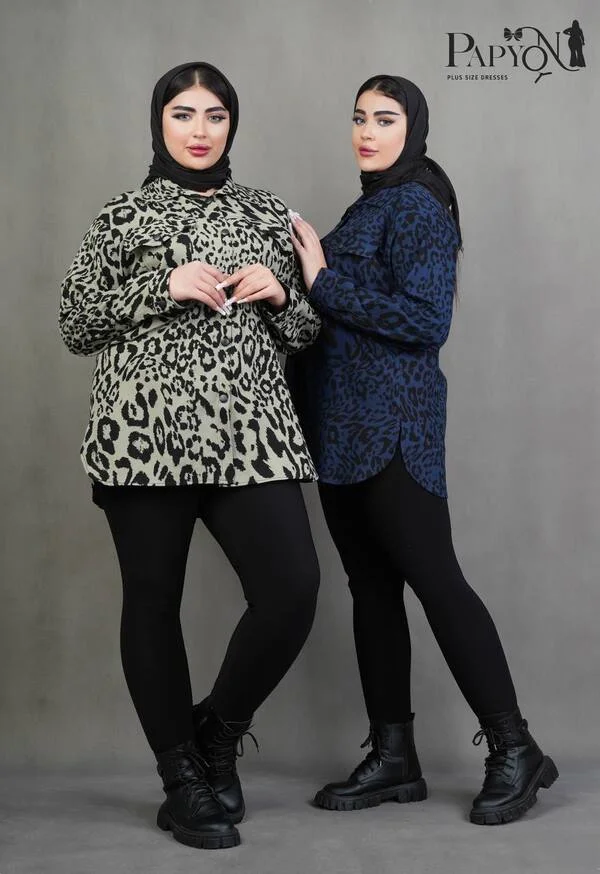 شومیز مانتویی پلنگی کتان پنبه درجه یک کد 3527