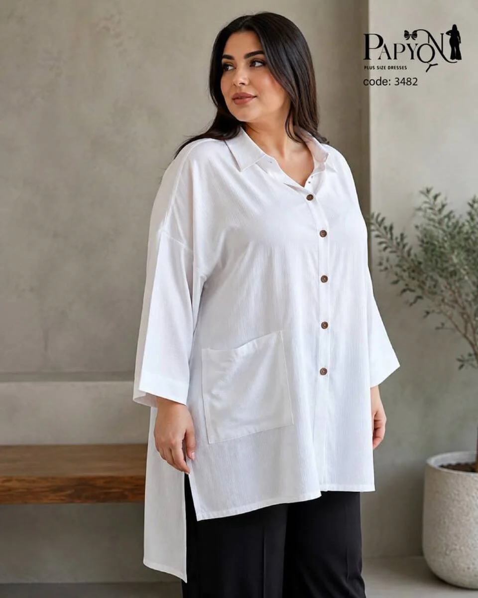 مانتو زنانه نخی سفید سایز بزرگ کد 3482
