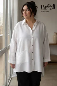 مانتو زنانه نخی سفید سایز بزرگ کد 3482