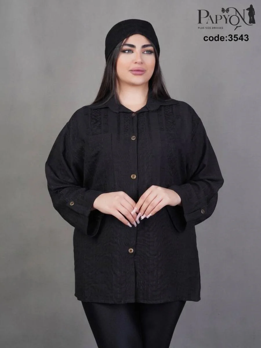 شومیز زنانه سایز بزرگ کد 3543 مشکی
