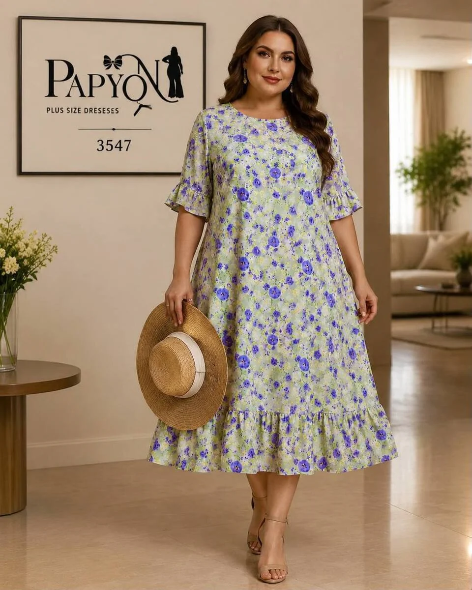 پیراهن زنانه سایز بزرگ گلدار نانو کرپ کد 3547
