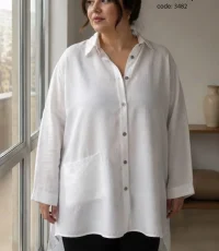 مانتو زنانه نخی سفید سایز بزرگ کد 3482