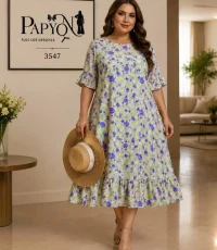 پیراهن زنانه سایز بزرگ گلدار نانو کرپ کد 3547